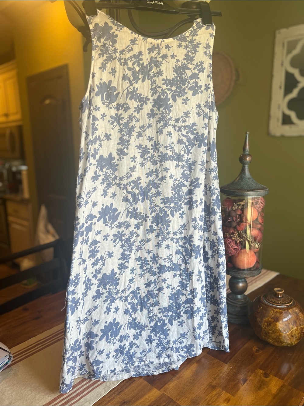 Terzo Milkennio Blue Floral Sleeveless Linen Sundress